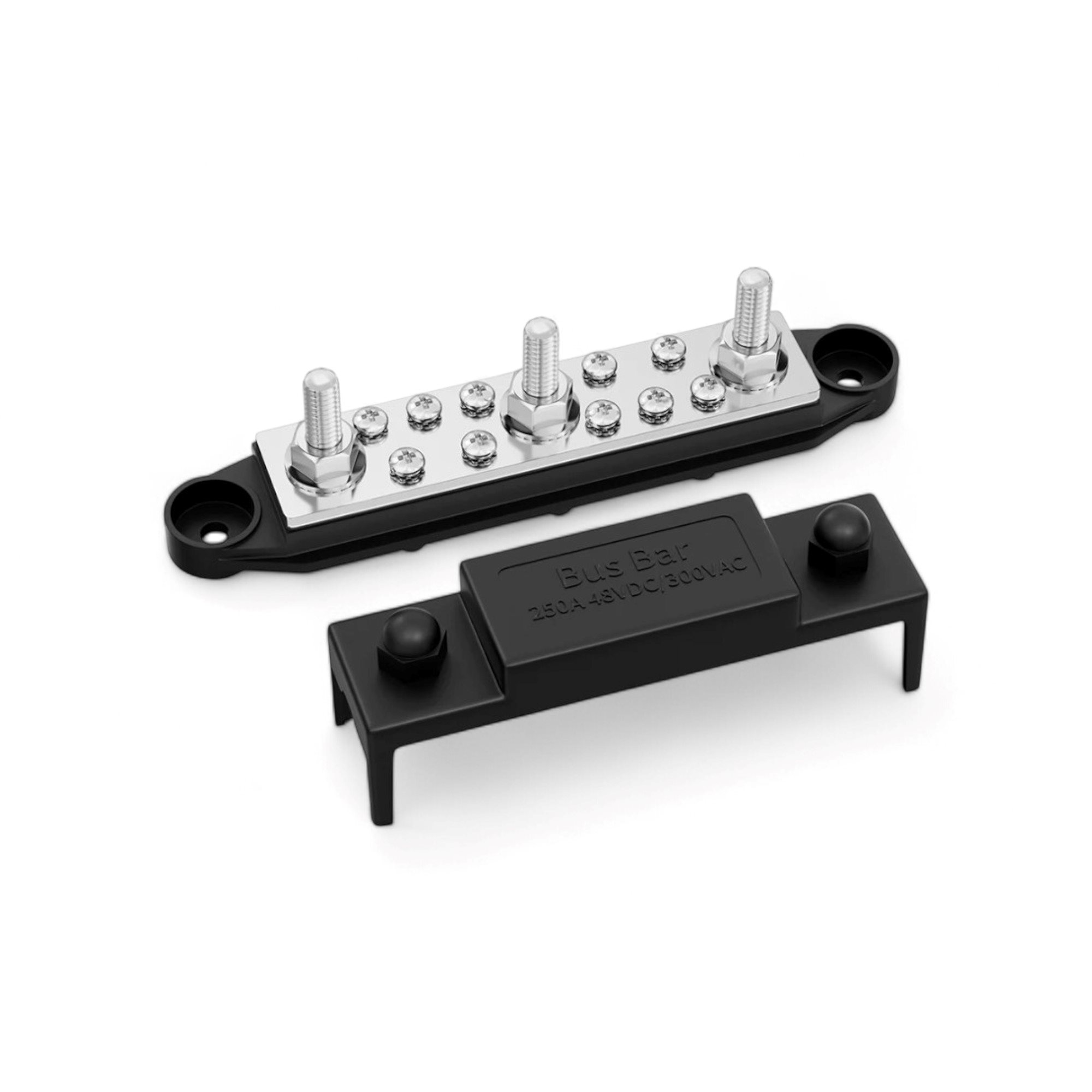 POWER DISTRIBUTIEBLOK 3X M8 + 10X SCHROEF + AFDEKKAP ZWART 12V-48V 250A