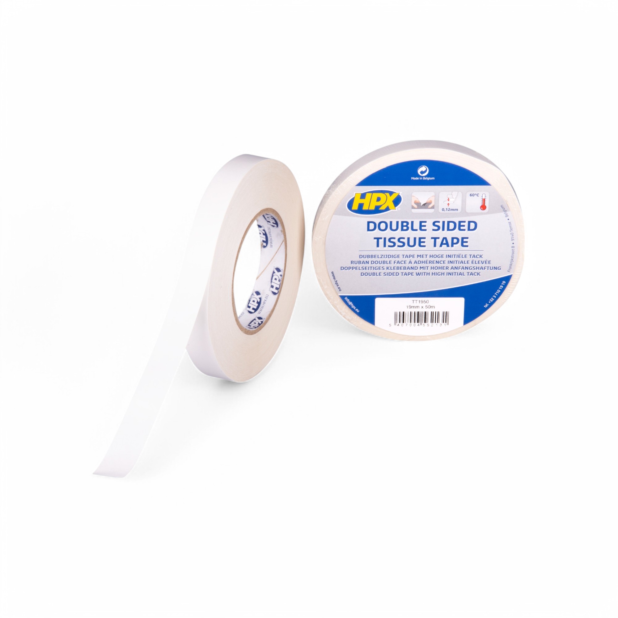 HPX DUBBELZIJDIGE TISSUE TAPE - TRANSPARANT 19MM X 50M