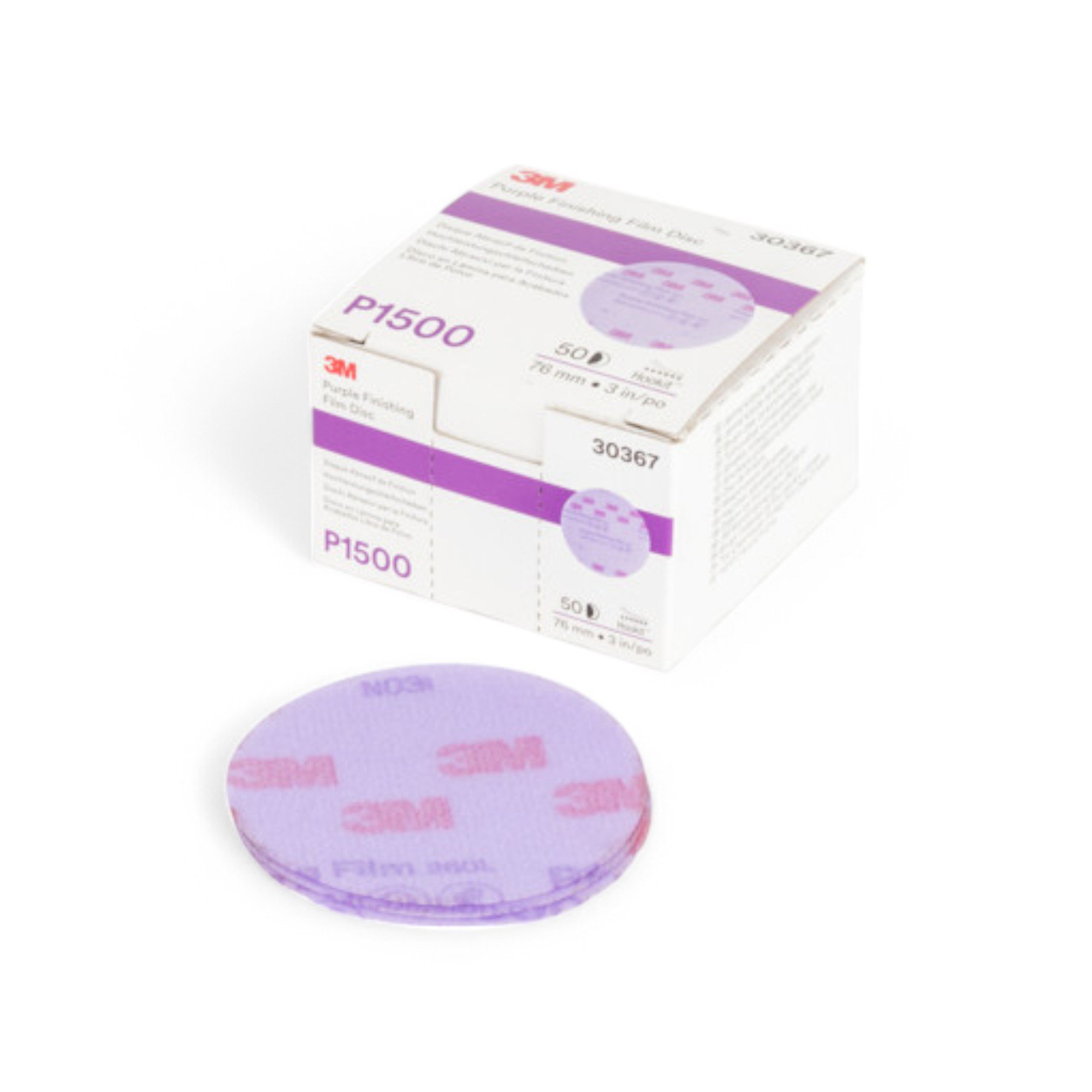 3M HOOKIT PURPLE FINISHING FILM SCHUURSCHIJF 260L+, Ø 75 MM, ZONDER GATEN, P1500, PN303
