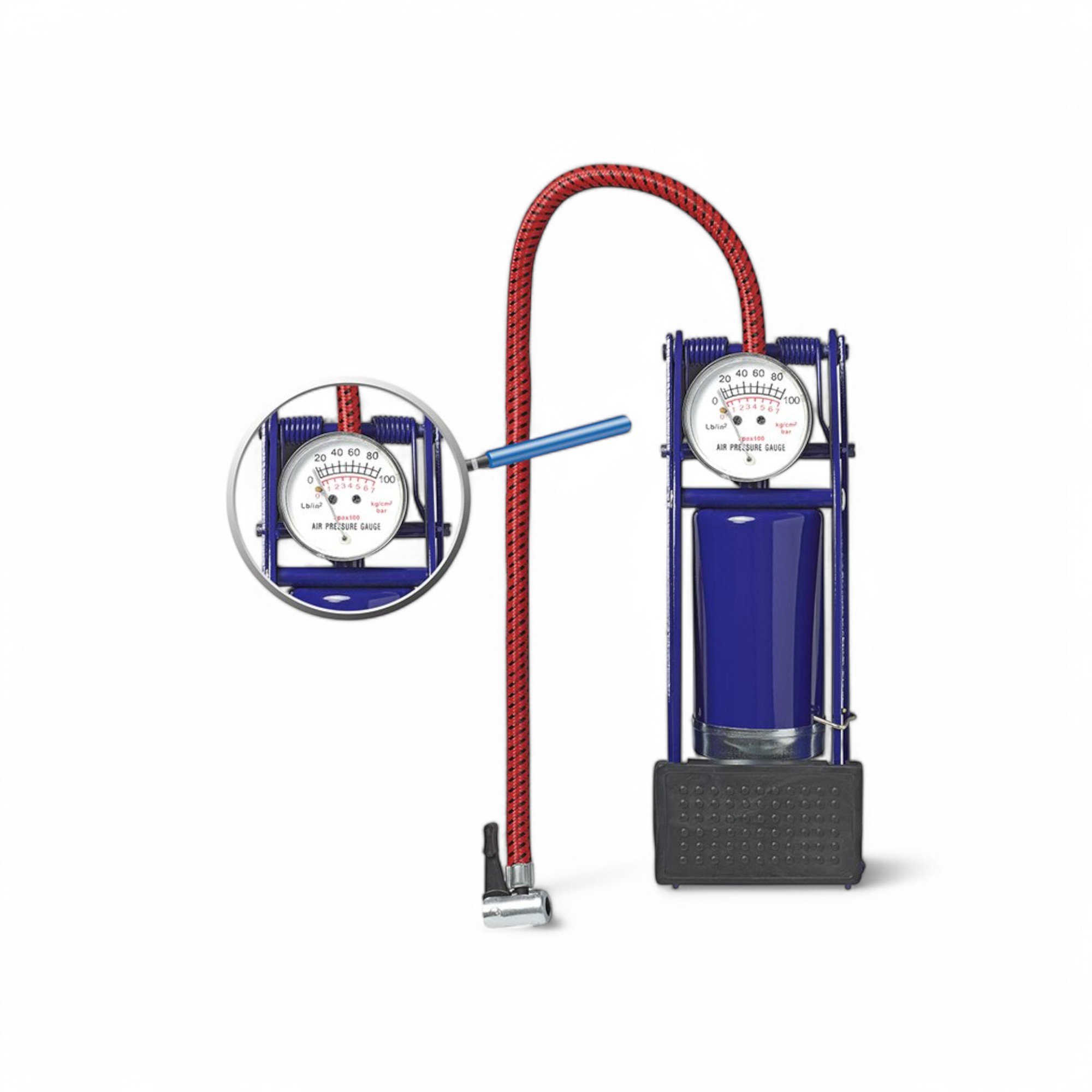 VOETPOMP ENKELE CILINDER MET MANOMETER MAX 7BAR/100PSI 3