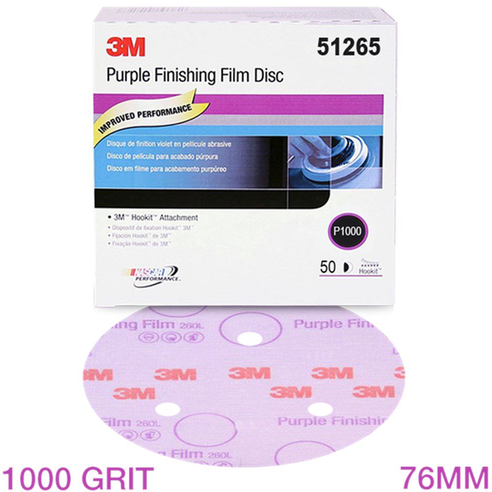 3M HOOKIT PURPLE FINISHING FILM SCHUURSCHIJF 260L+ 75MM 3 GATEN P1500