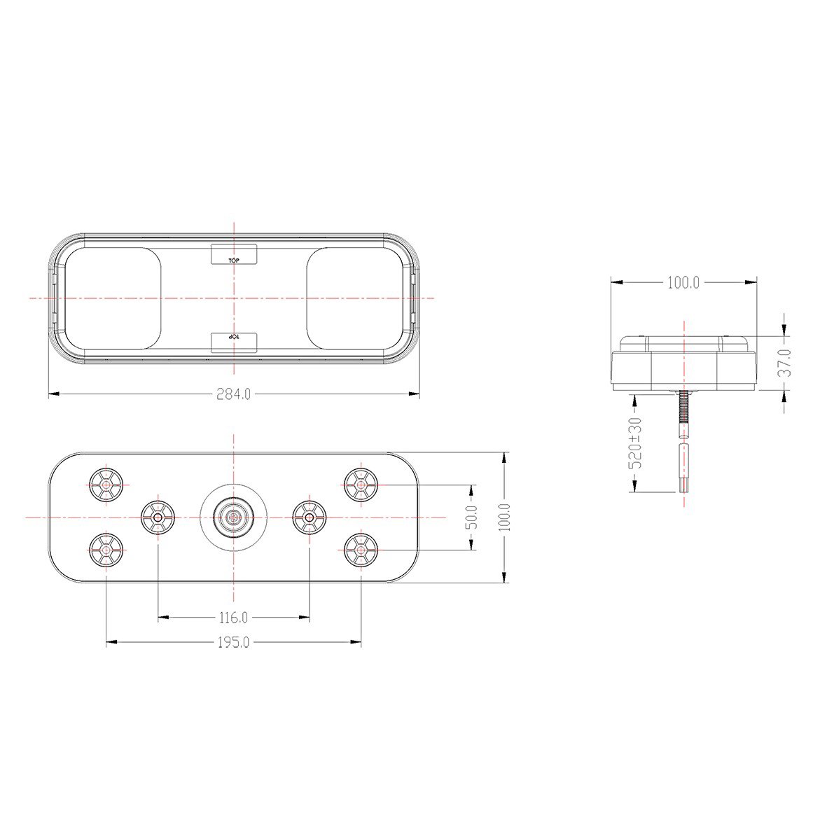 ACHTERLICHT 5 FUNCTIES 284X100MM 36LED 4