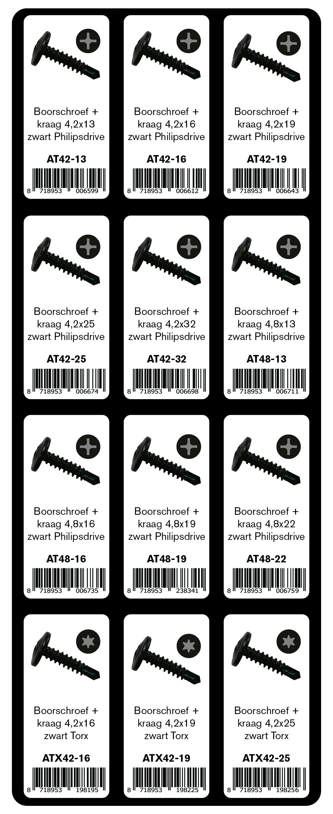 GEVULDE INLAY BUNKER BOORSCHROEF KRAAG (TORX) ZWART