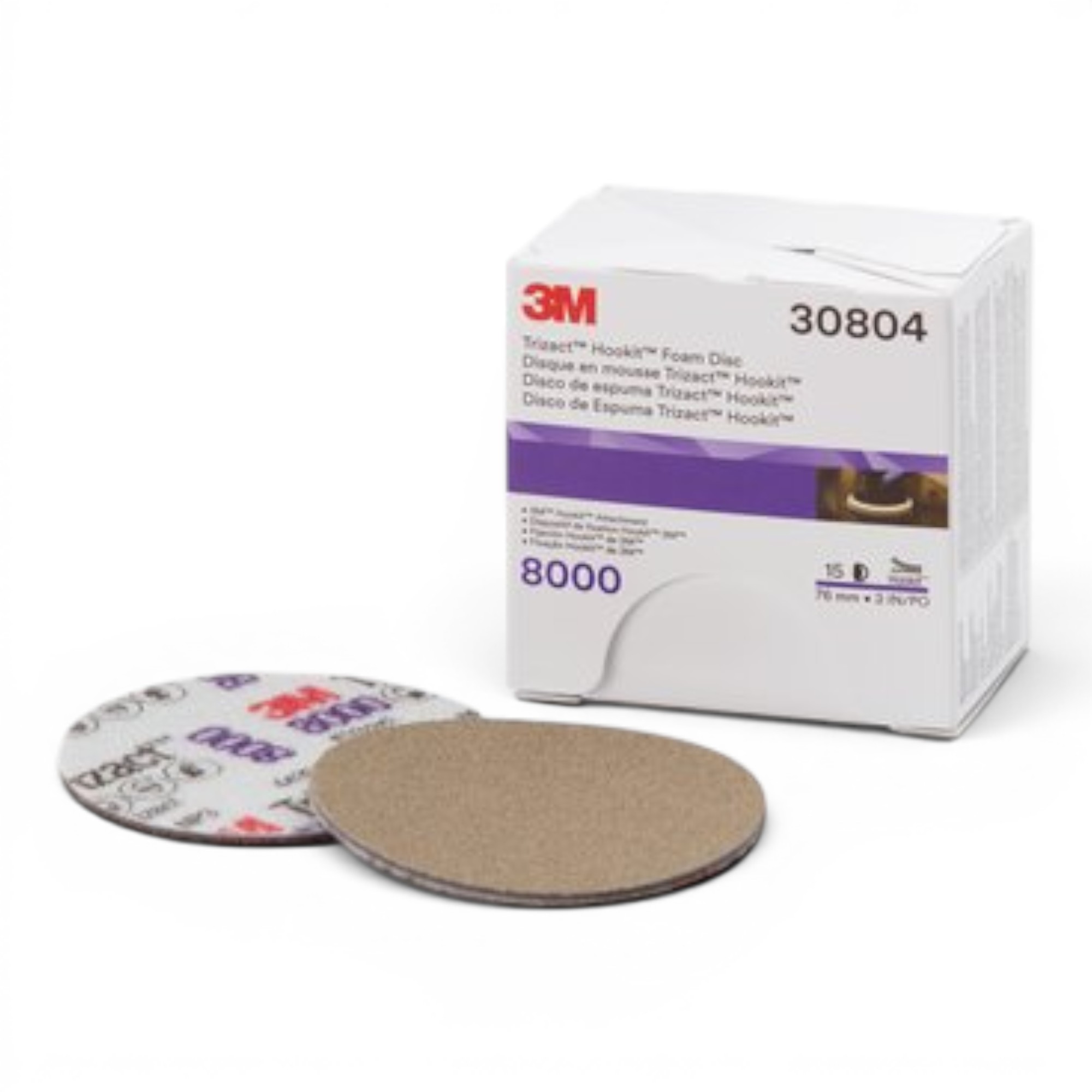 3M TRIZACT HOOKIT FOAM SCHUURSCHIJF 443SA, Ø 75 MM, ZONDER GATEN, P8000, PN30804