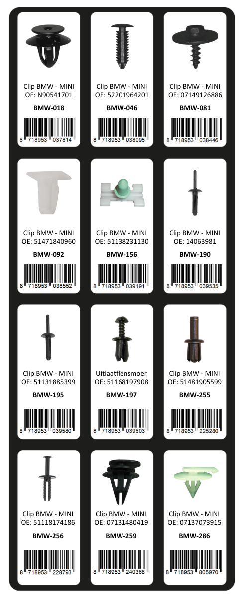 GEVULDE INLAY TOP 13 - 24 CLIPS BMW-MINI (1ST)