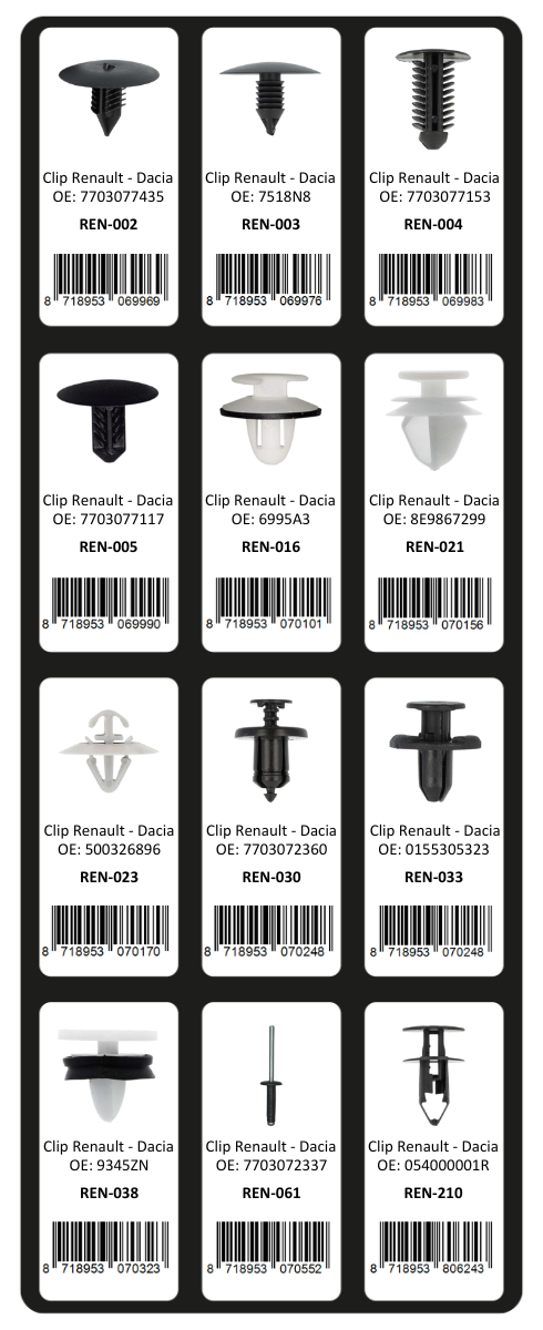 GEVULDE INLAY TOP 1 - 12 CLIPS RENAULT - DACIA (1ST)