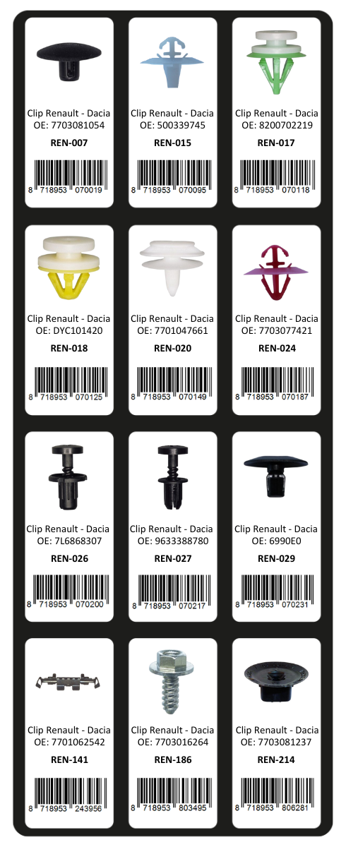 GEVULDE INLAY TOP 13 - 24 CLIPS RENAULT - DACIA (1ST)