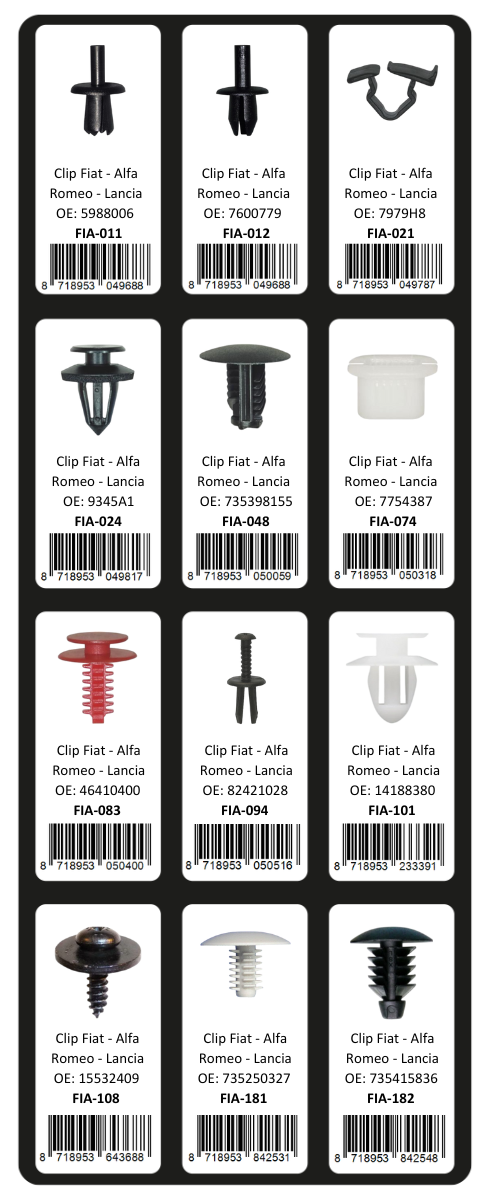 GEVULDE INLAY TOP 13 - 24 CLIPS FIAT - ALFA ROMEO - LANCIA (1ST)